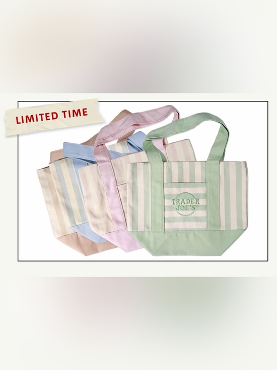 Trader Joe'S Handbags - BABY PINK Pastel Stripe Canvas Tote Bag TRADER JOES